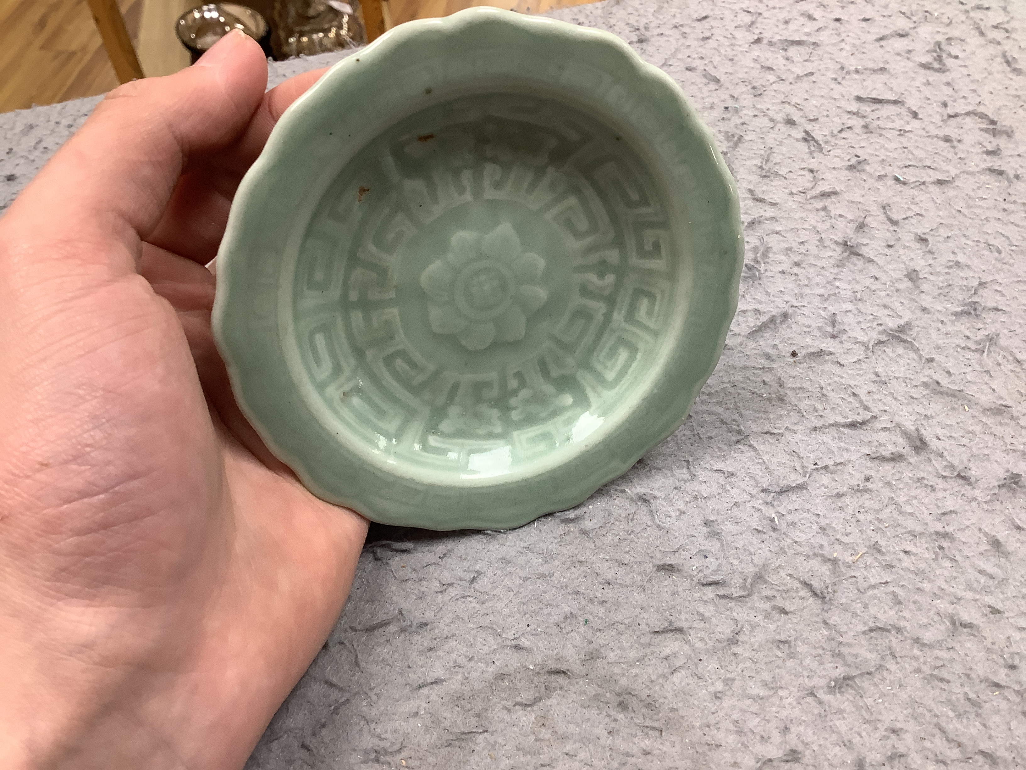 A pair of Japanese celadon dishes, 11.5cm diameter